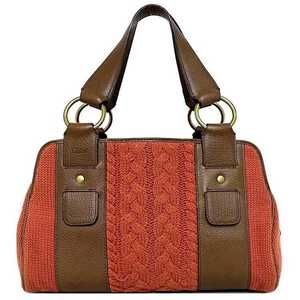 Chloe Handbag Cable Knitted Leather Orange Brown